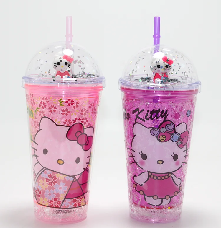 Sevimli Hello Kitty Işıklı Pipetli Boncuklu Suluk & Bardak 400 Ml  Alk4706