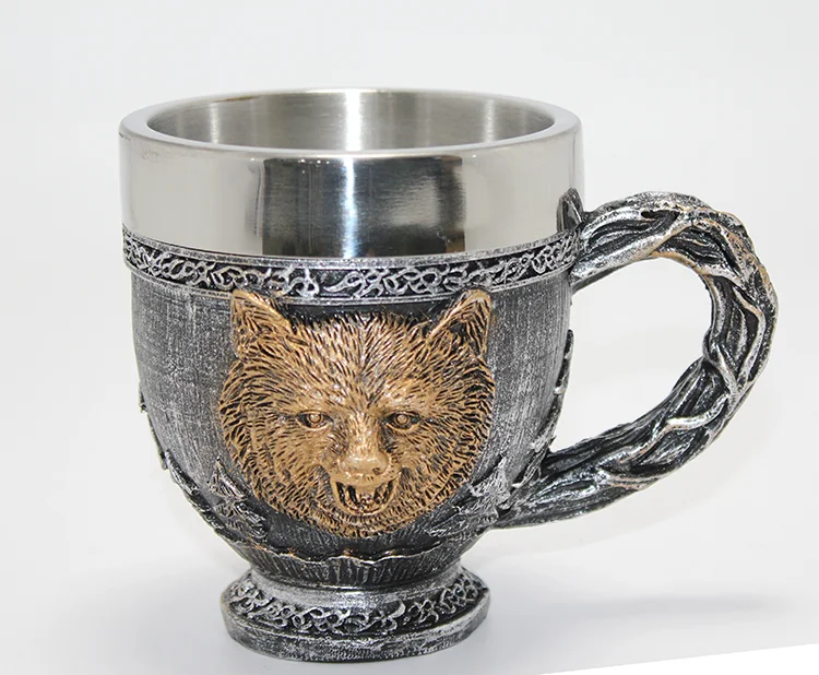 Mitolojik Ayı Figürlü 3D Kabartmalı Paslanmaz Çelik Kupa Bardak Alk4479