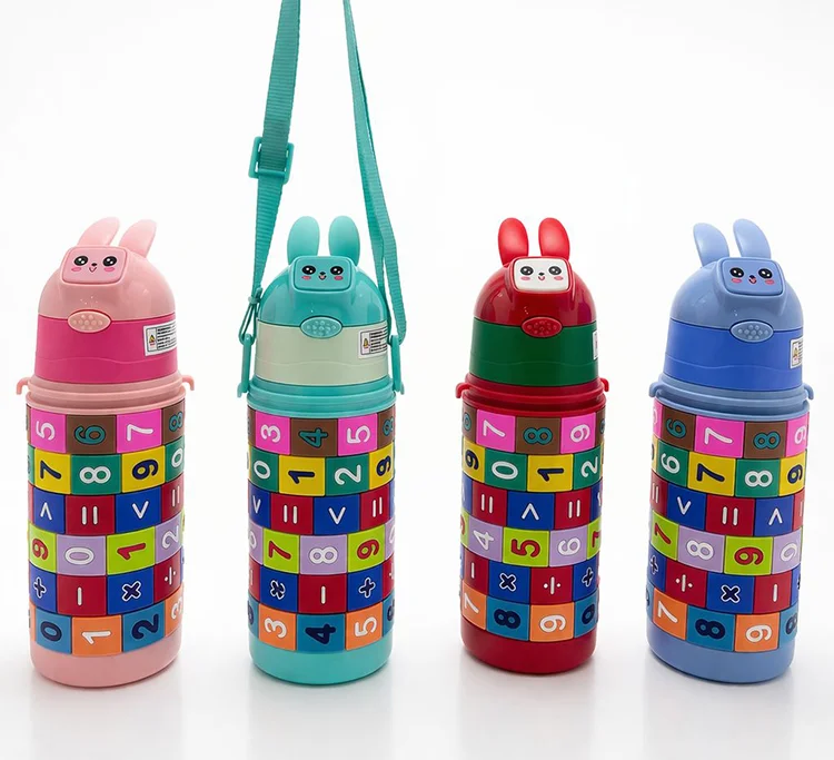 Eğitici Matematik Oyunlu Çocuk Termosu - Paslanmaz Çelik Pipetli Ve Askılı Matara Alk4654