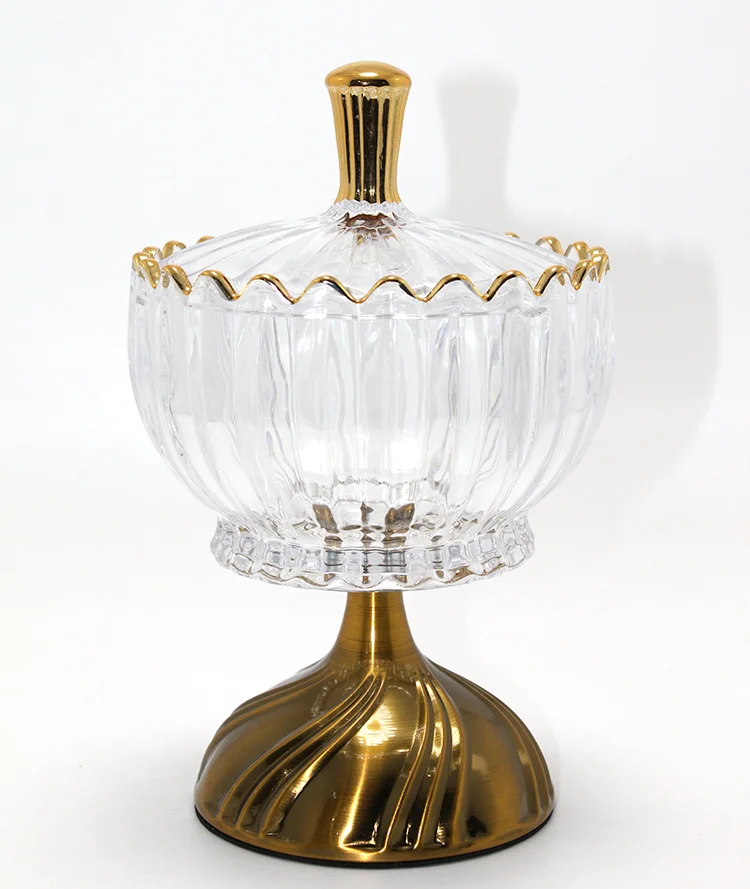 Metal Ayaklı Kristal Cam Şekerlik Gold Detaylı Sunumluk Alk4871