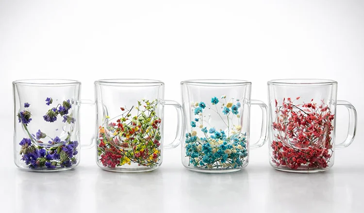 Çift Camlı Çiçekli Kupa Bardak Alk4469