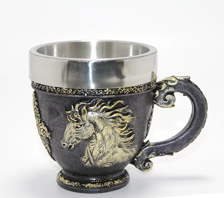 3D Kabartmalı At Büstü Paslanmaz Çelik Kupa Bardak Alk4478