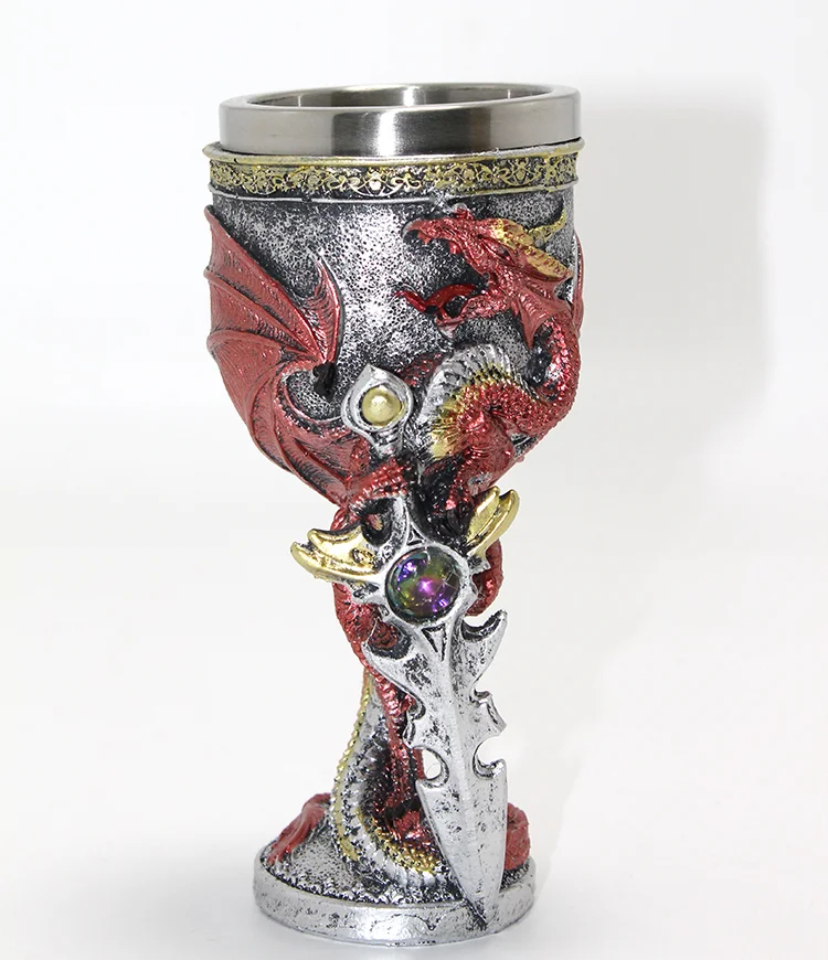 Ejderha Ve Kılıç Temalı 3D Kabartmalı Çelik Kadeh Bardak Alk4373