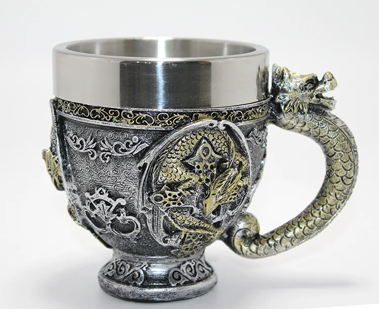 3D Ejderha Figürlü Kabartmalı Paslanmaz Çelik Kupa Bardak Alk4481