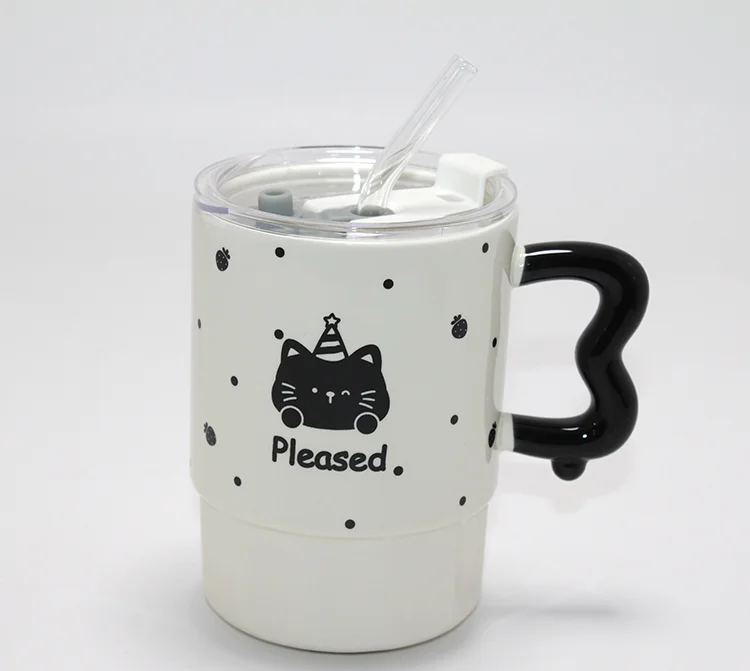 Sevimli Ayı Figürlü Pipetli Kapaklı Porselen Kupa Bardak Alk5041