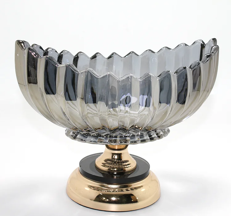 Lüks Füme Kristal Cam Gondol Gold Ayaklı Sunumluk Alk4886