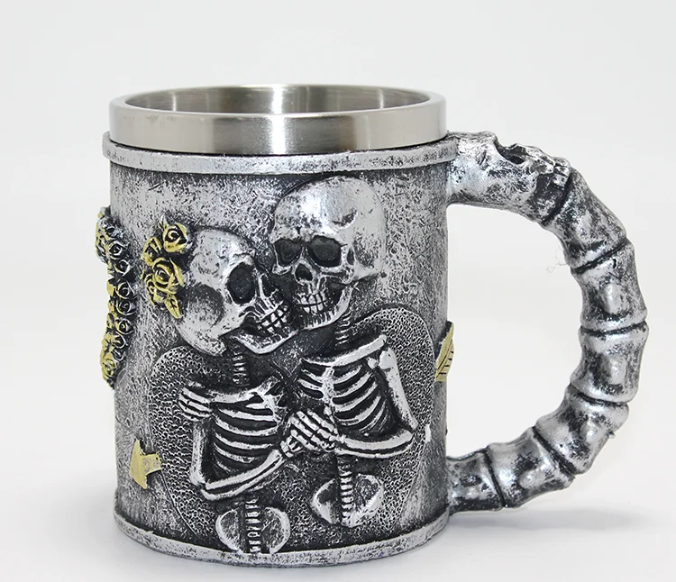 Sonsuz Aşk İskelet Tasarımlı 3D Kabartmalı Çelik Kupa Bardak Alk4370