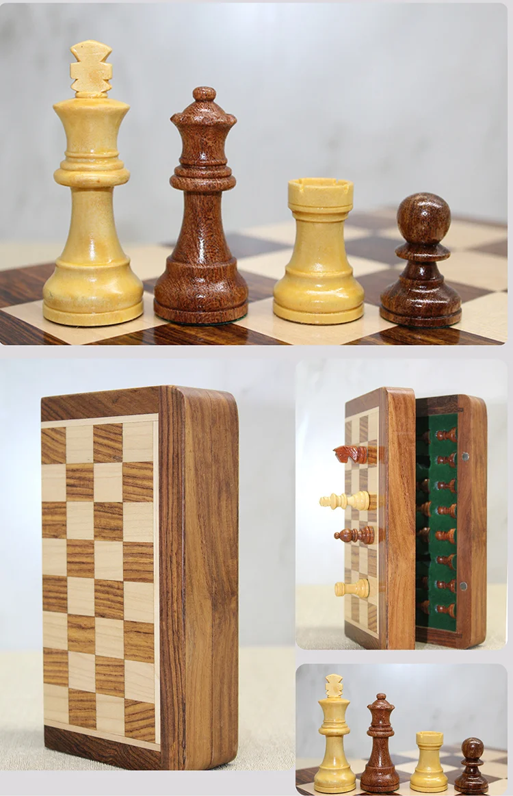 Mıknatıs Taşlı Ahşap Katlanabilir Kutulu Satranç Oyunu 12.5 Cm G610