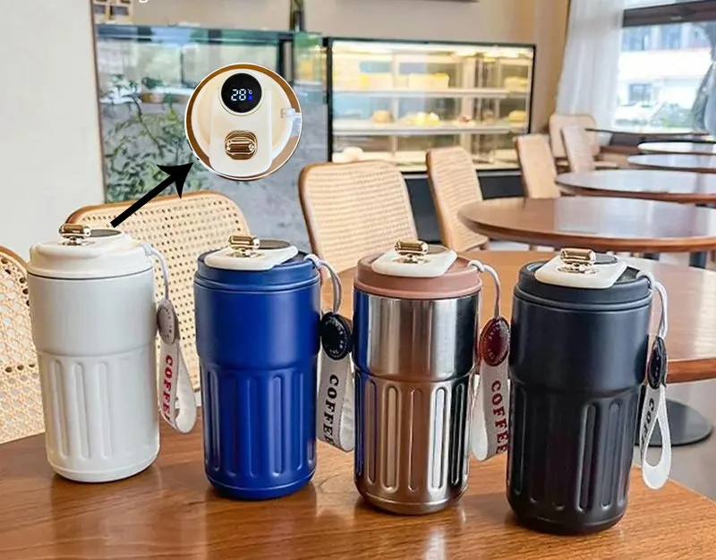 Askılı ve Derece Göstergeli Vakumlu Mug - 500 ml Modern Kahve Termosu ALK3136