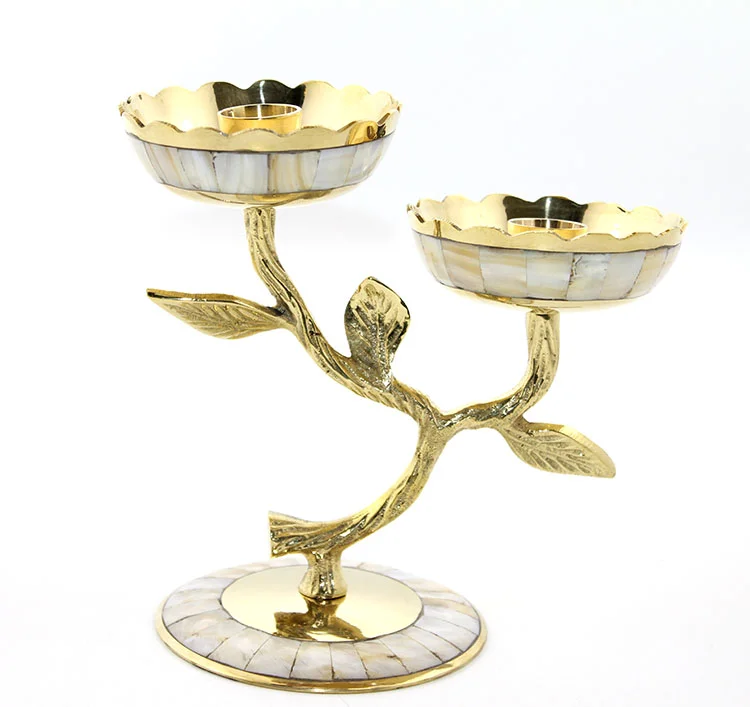 Pirinç Sedefli 2'Li Şamdan 5934