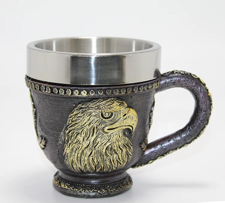 3D Kabartmalı Kartal Büstü Paslanmaz Çelik Kupa Bardak Alk4480