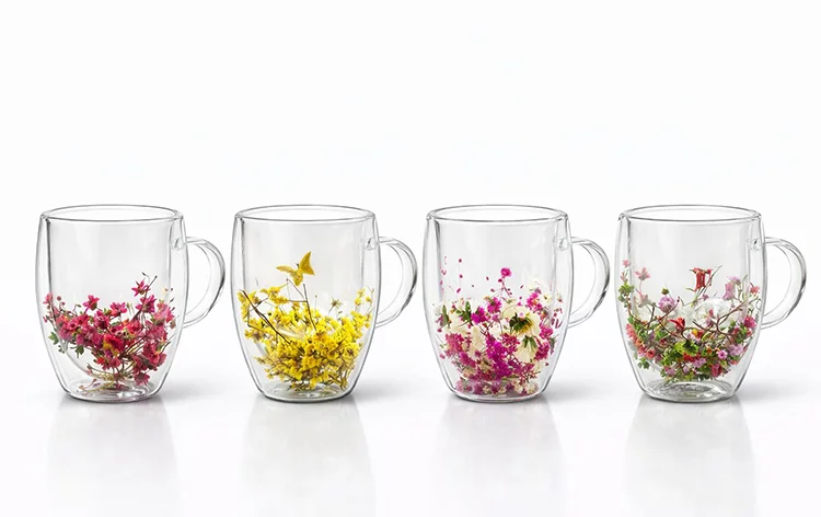 Çift Camlı Çiçekli Kupa Bardak Alk4472