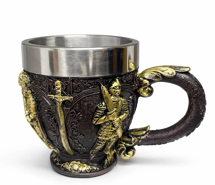 Şövalye Kabartmalı 3D Paslanmaz Çelik Kupa Bardak Alk4476