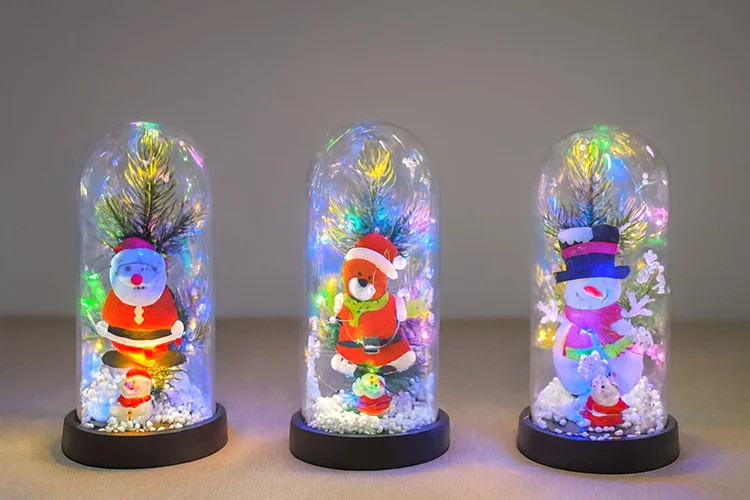 Yılbaşı Temalı Işıklı  Dekoratif Cam Fanus Alk5075