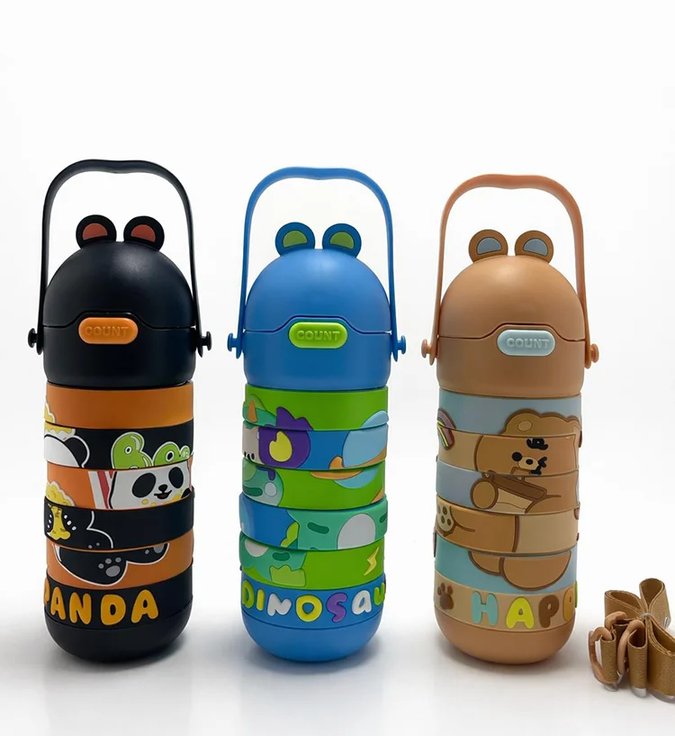 Eğitici Puzzele Yapboz Çocuk Termosu - Paslanmaz Çelik Pipetli Ve Askılı Matara Alk4653