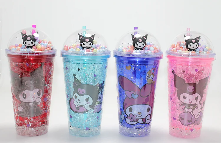 Sevimli Kuromi Işıklı Pipetli Boncuklu Suluk & Bardak 400 Ml  Alk4705