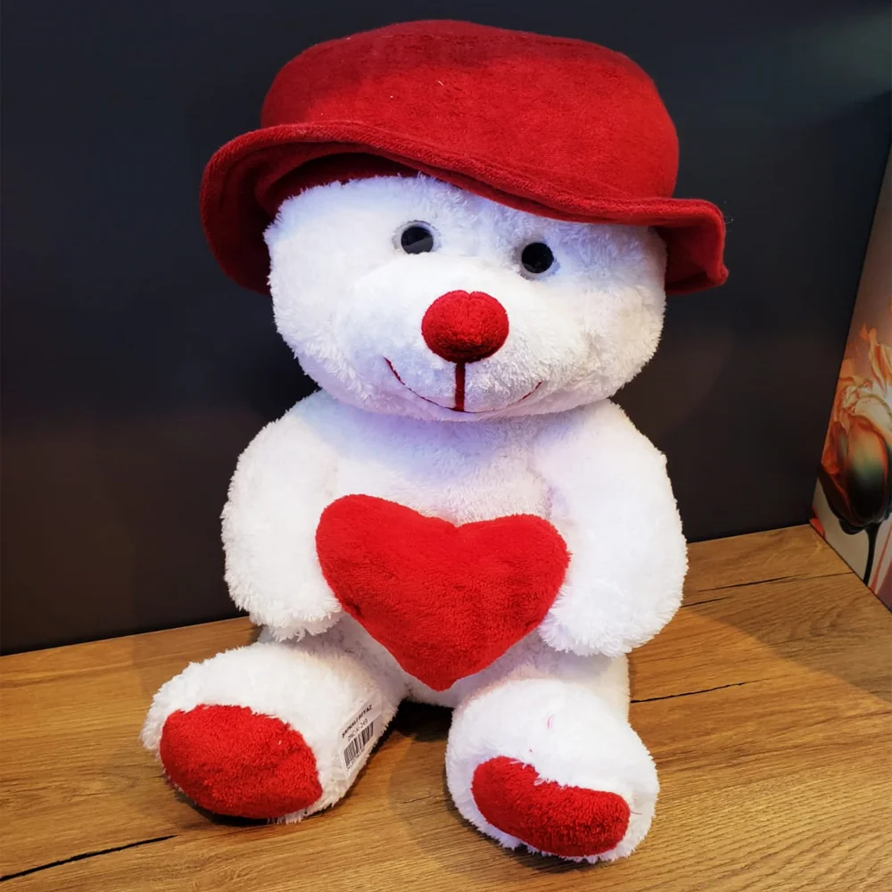 Toptan Şapkalı Beyaz Peluş Ayı