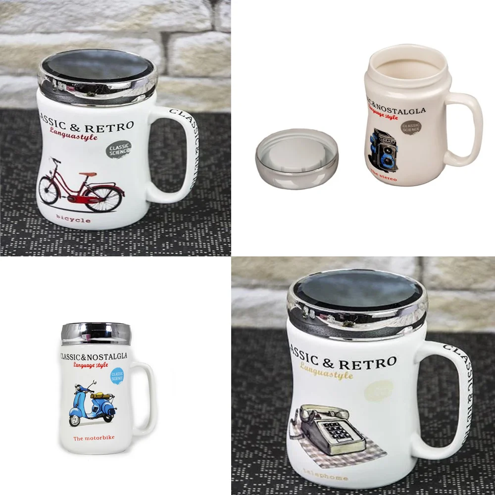 Toptan Retro Tasarım Ayna Kapaklı Kupa Bardak