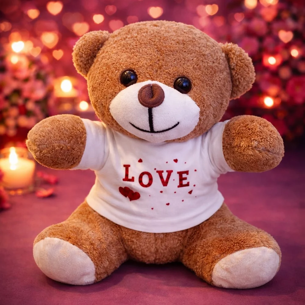 Toptan Love Baskılı Tişörtlü Kahverengi Ayıcık