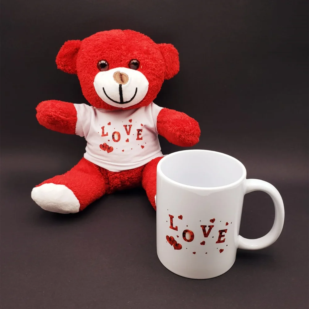 Toptan Love Tasarımlı Kupa Bardak Ve Kırmızı Ayıcık Seti