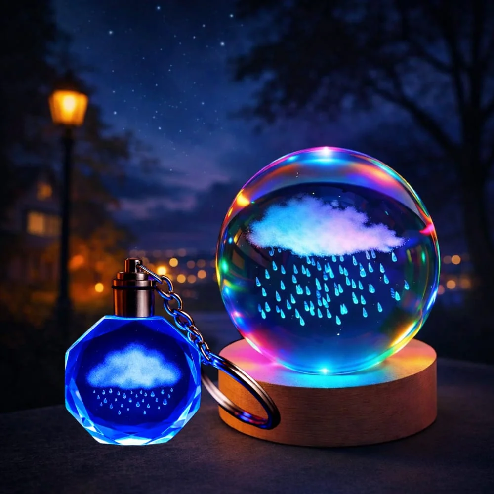Toptan Renk Değiştiren Yağmur Bulutu Tasarımlı Cam Küre Anahtarlık