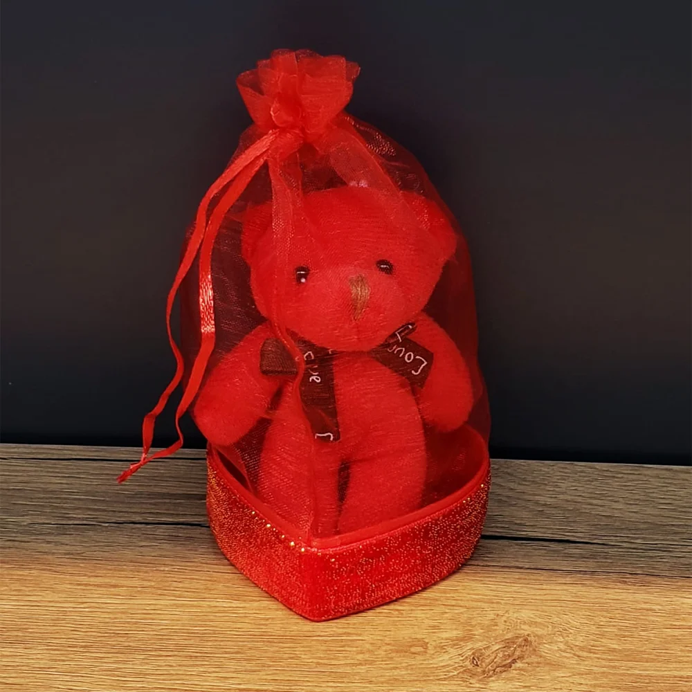 Toptan Hediyelik Kırmızı Tüllü Kese Ve Sevimli Ayıcık