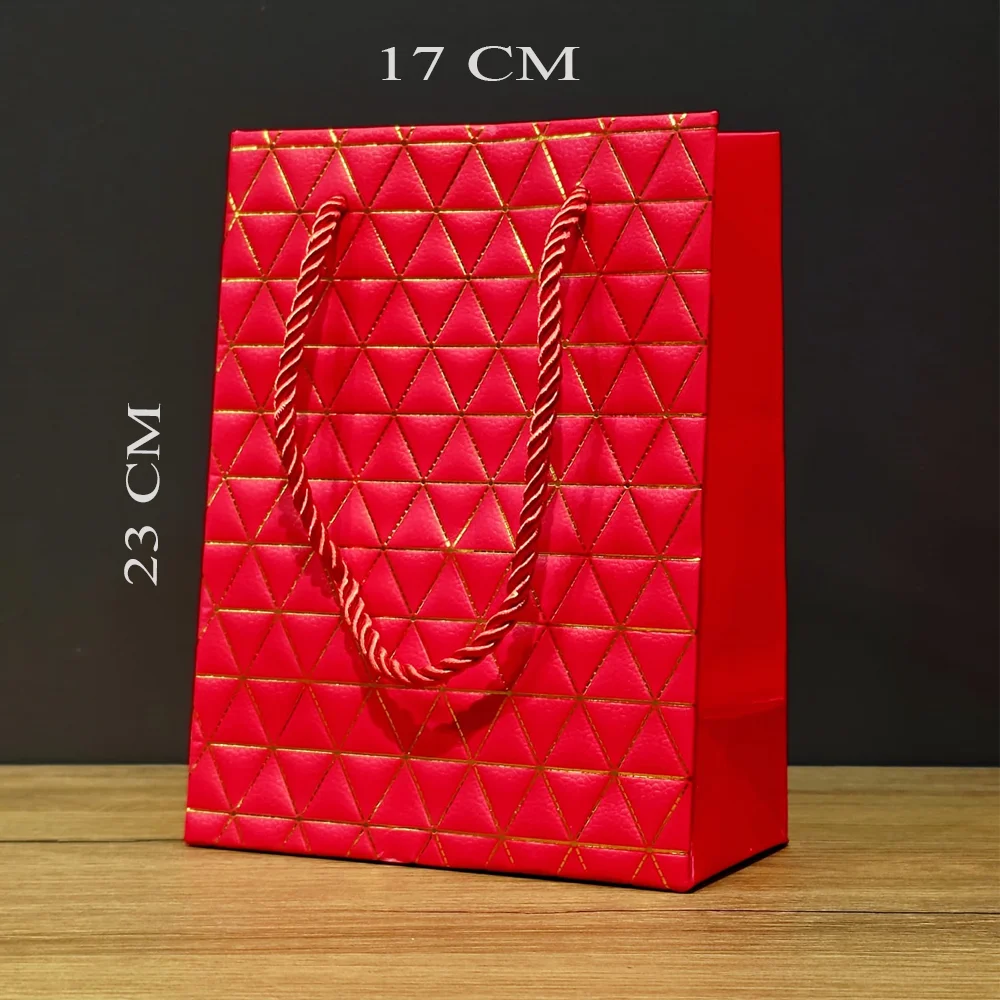 Toptan Küçük Boy Kırmızı Gold Renkli Karton Çanta