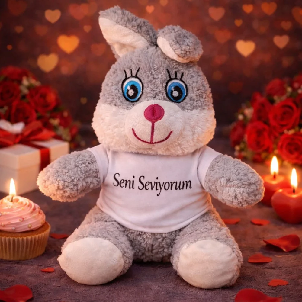 Toptan Sevimli Seni Seviyorum Tişörtlü Peluş Tavşan