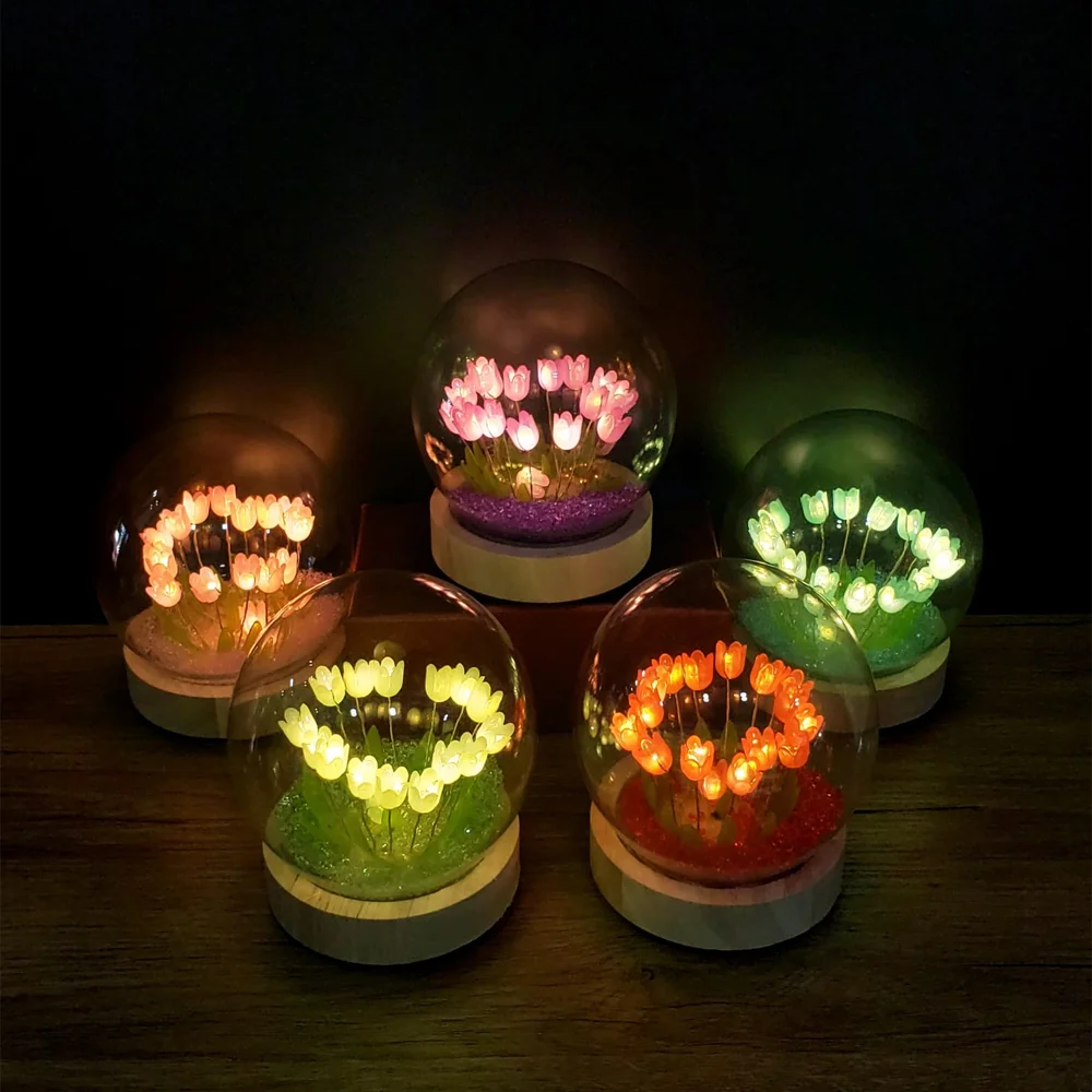 Toptan Led Işıklı Lale Cam Fanus