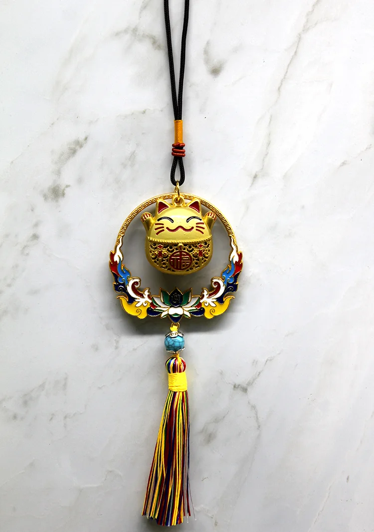 Renkli Püsküllü Şans Kedisi Feng Shui Askılık Alk4452