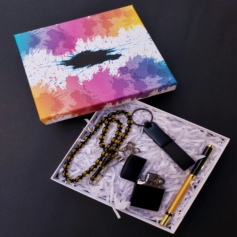 Toptan Özel Tasarım Kutulu Tesbih Çakmak Anahtarlık ve Roller Kalem Seti