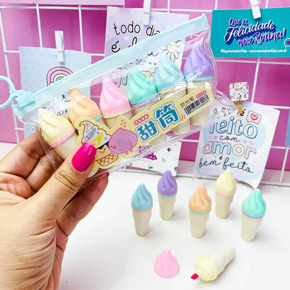 Toptan Külah Dondurma Tasarımlı Fosforlu 6'lı Kalem