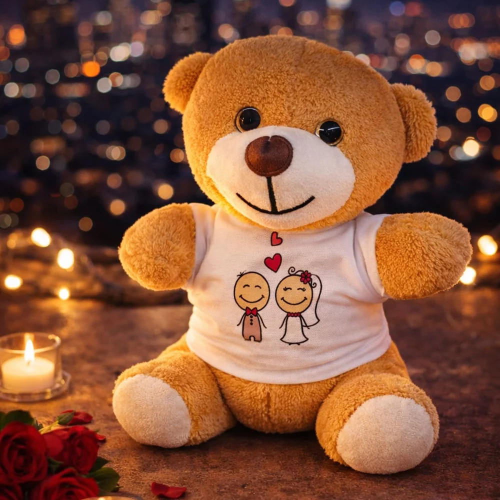 Toptan Sevimli Gelin Damat Tişörtlü Peluş Oyuncak Ayıcık