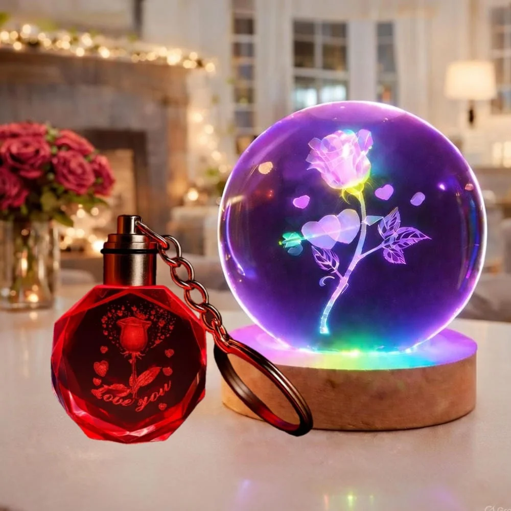 Toptan I Love You Tasarım Işıklı Cam Küre Ve Anahtarlık Seti