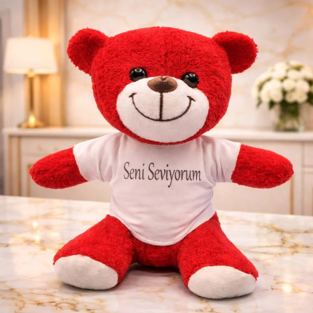 Toptan Kırmızı Ayıcık Seni Seviyorum Tişörtlü