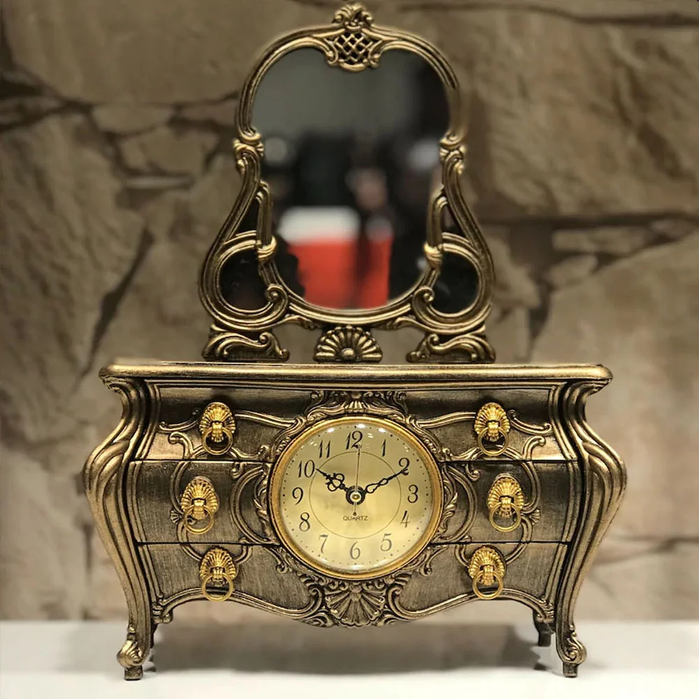 Eskitme Model Aynalı ve Masa Saatli Müzik Kutusu