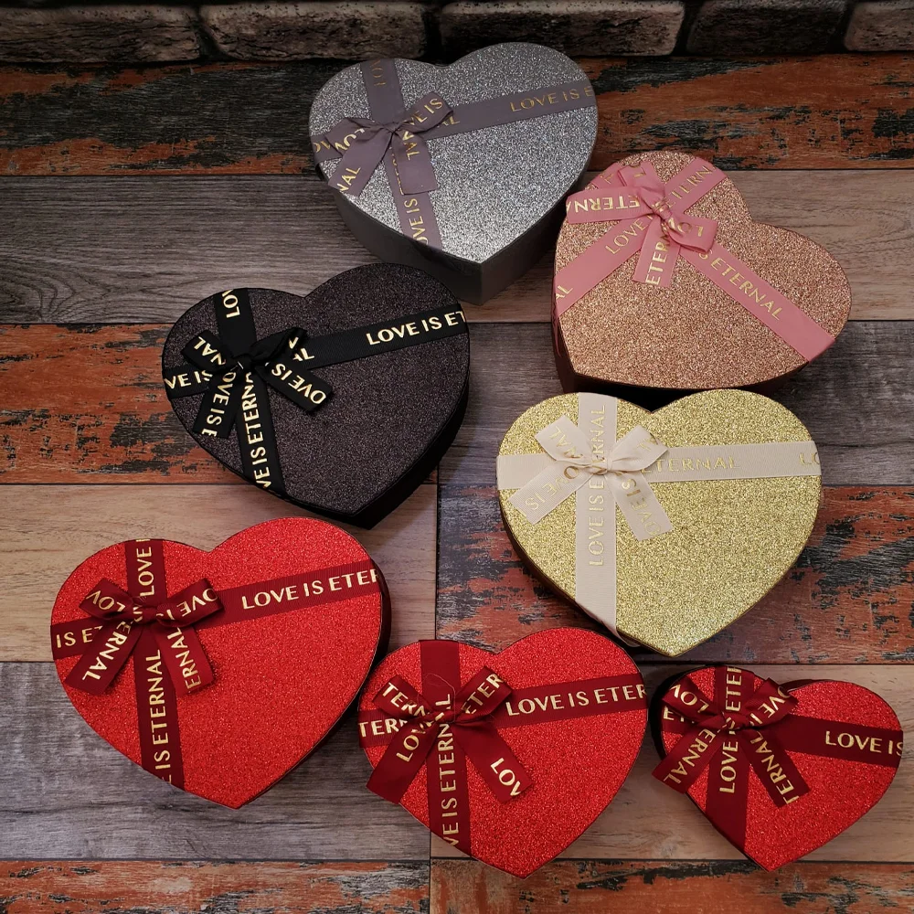 Toptan 3'lü Simli Kalp Kutu