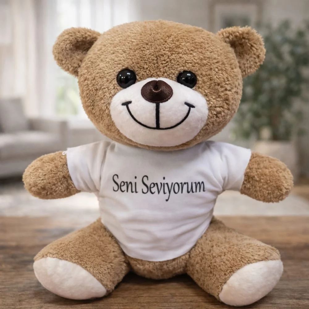 Toptan Kahverengi Seni Seviyorum Tişörtlü Ayı