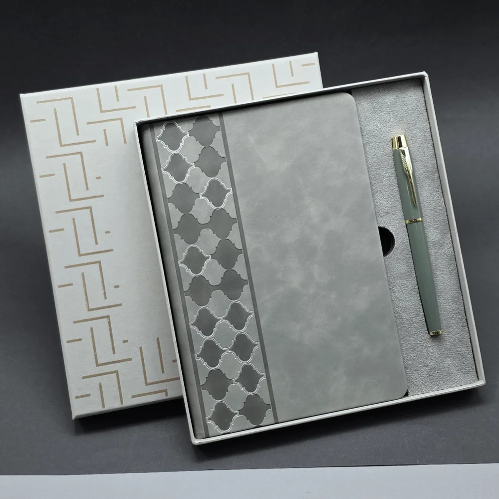 Toptan Kutulu Gri Defter Ve Metal Kalem Seti