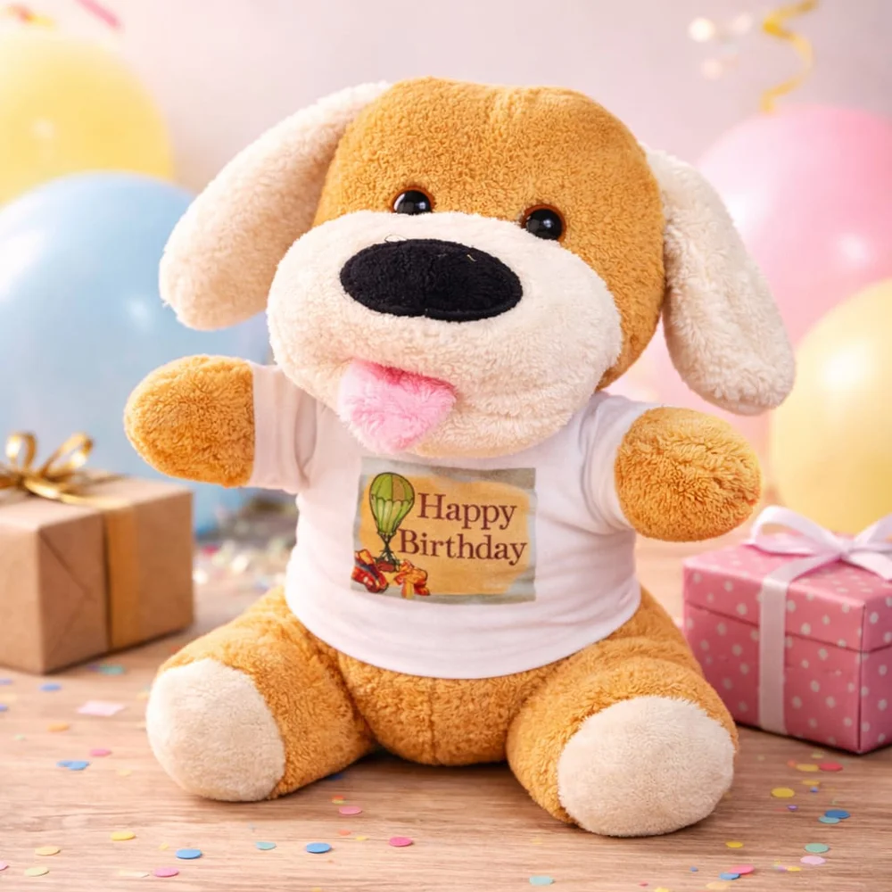 Toptan Happy Birthday Tişörtlü Peluş Oyuncak Köpek