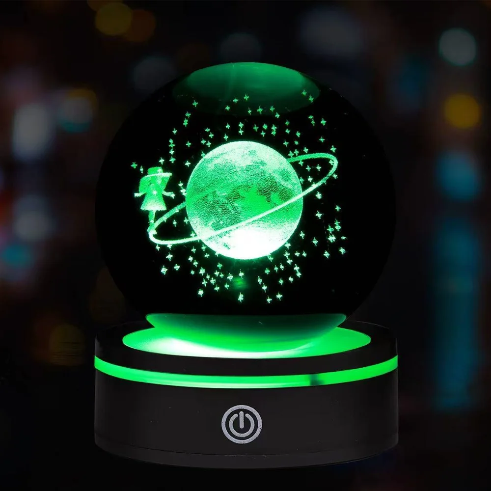 Toptan Renk Değiştiren Satürnlü Kız Dönen Cam Küre