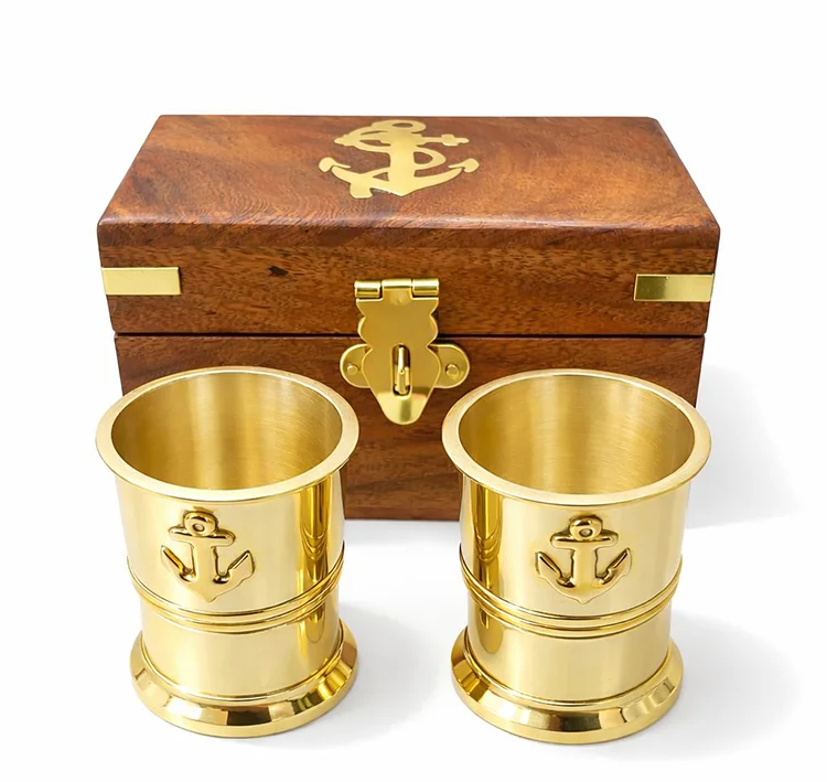 Ahşap Kutulu 2'Li Pirinç Shot Bardak Seti 4288A