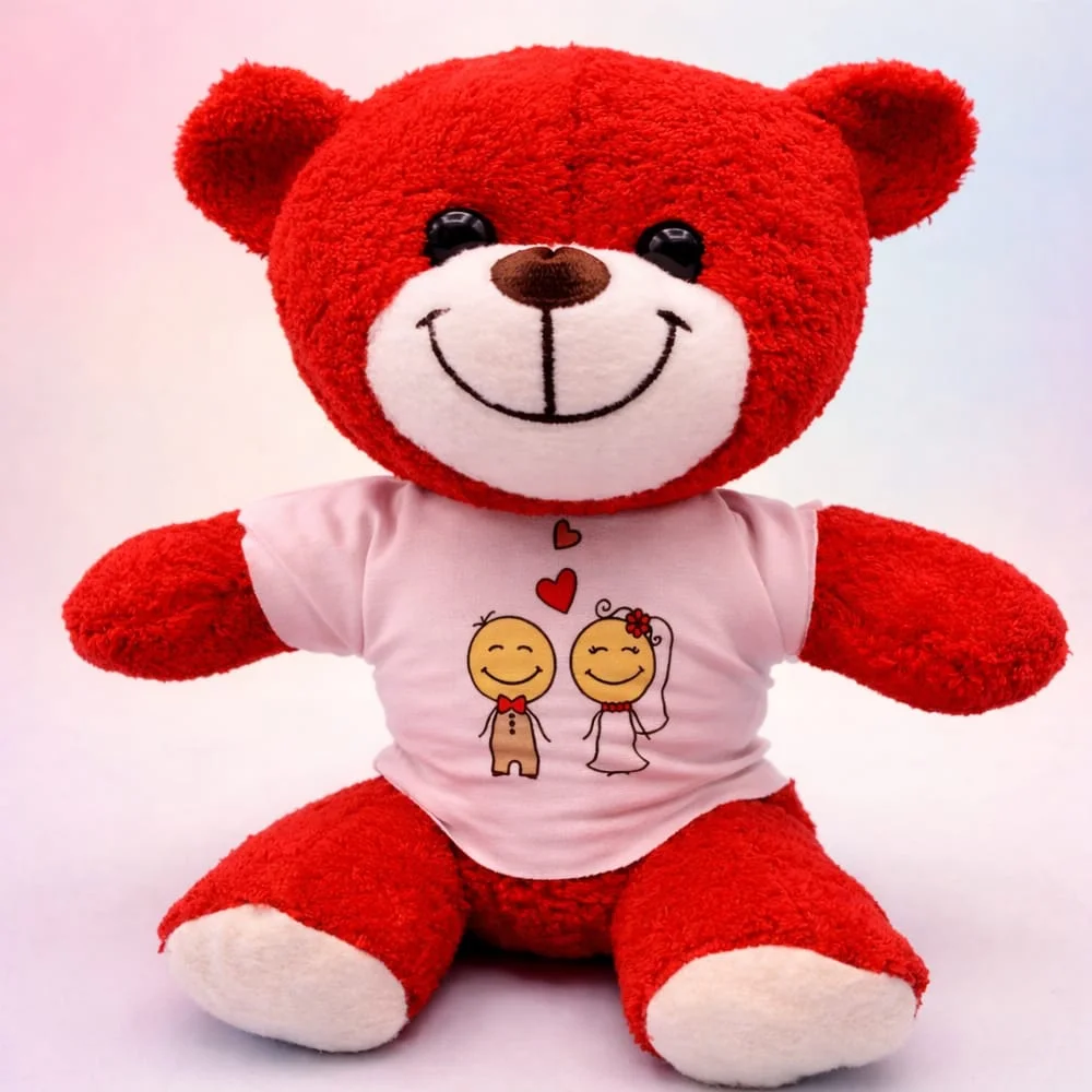 Toptan Gelin Damat Çift Baskılı Tişörtü Kırmızı Ayı