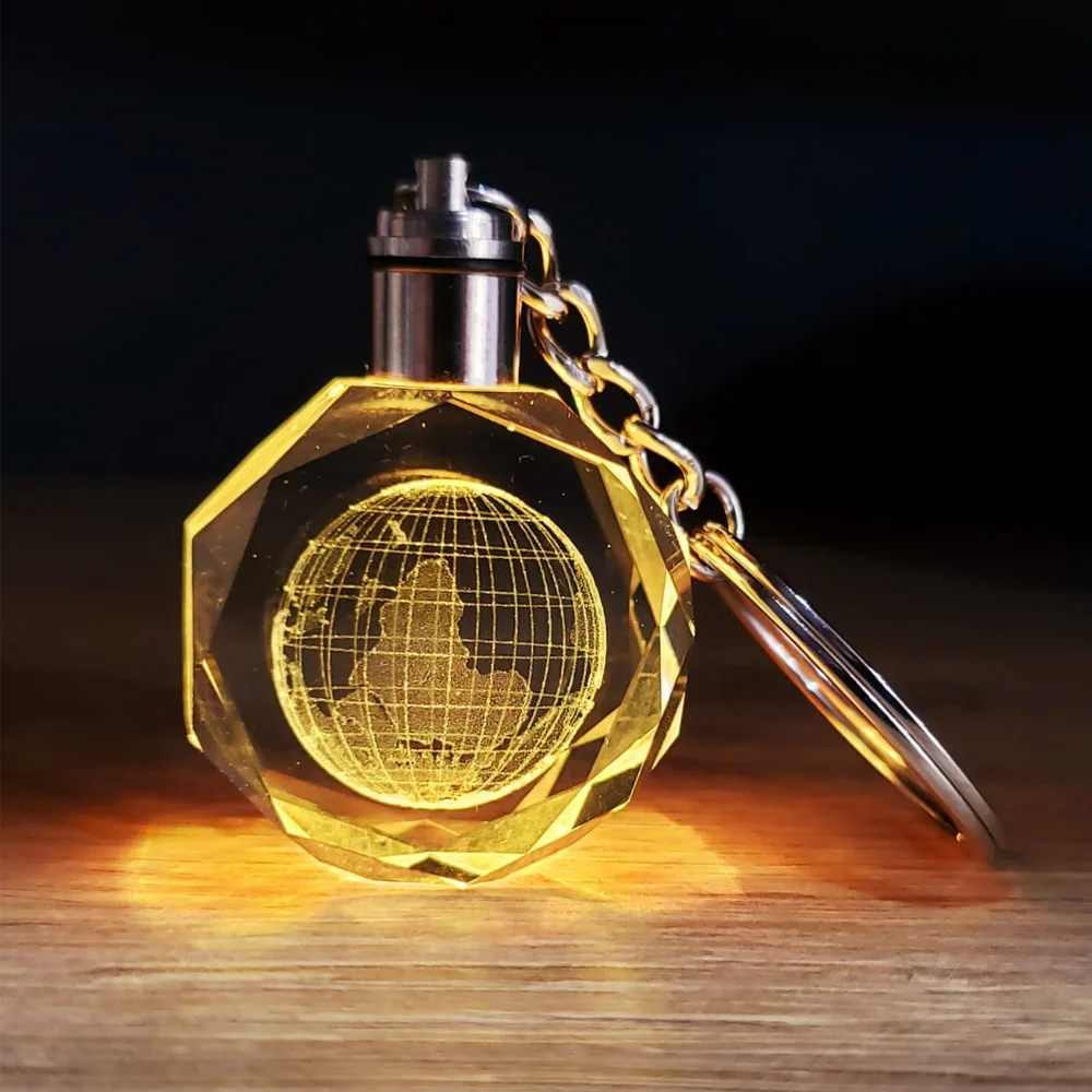 Toptan Kristal Dünya Tasarımlı Renk Değiştiren Anahtarlık