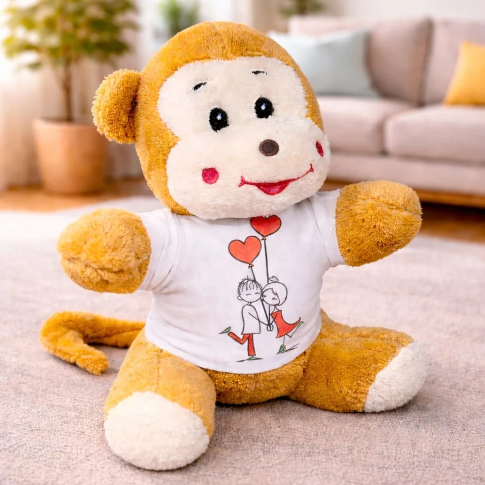 Toptan Mutlu Aşıklar Tasarım Tişörtlü Peluş Sevimli Maymun