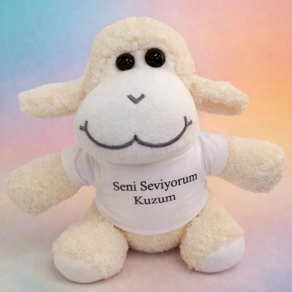 Toptan Seni Seviyorum Kuzum Tişörtlü Peluş Kuzu