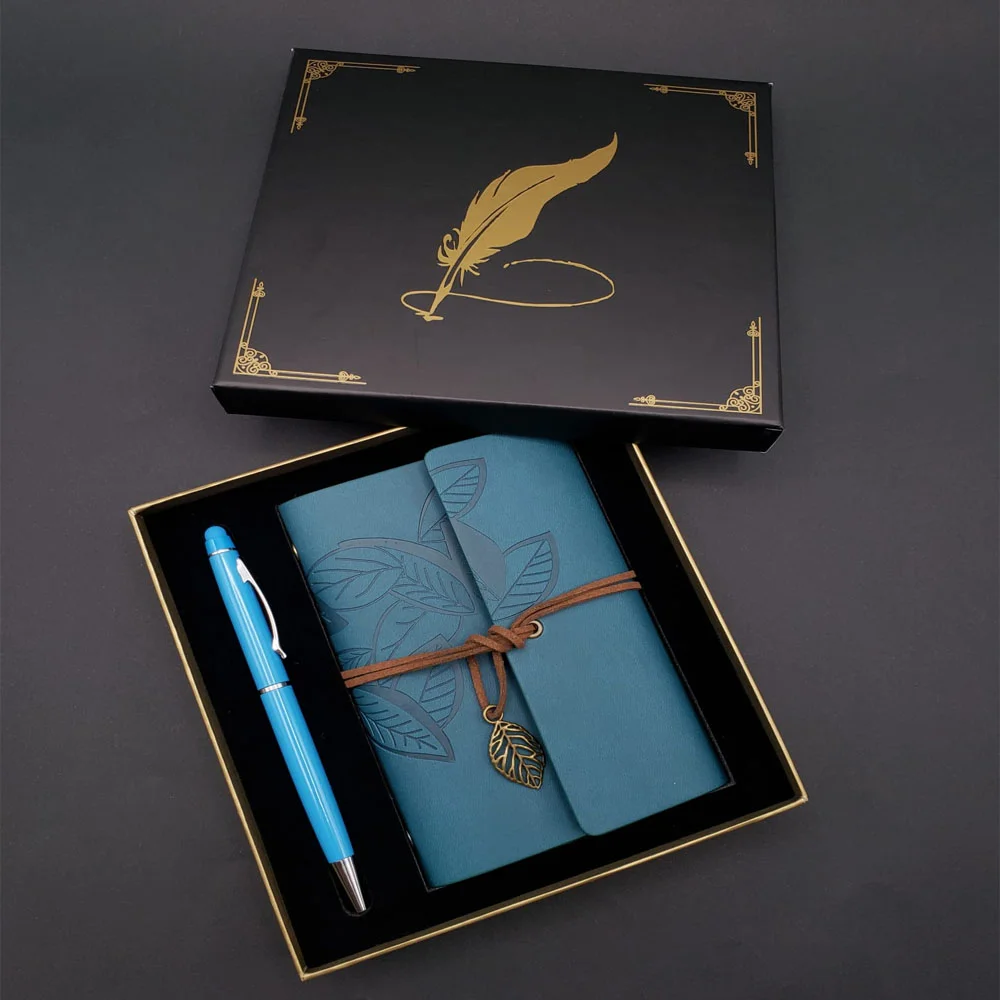 Toptan Metal Kalem ve Mavi Deri Defter