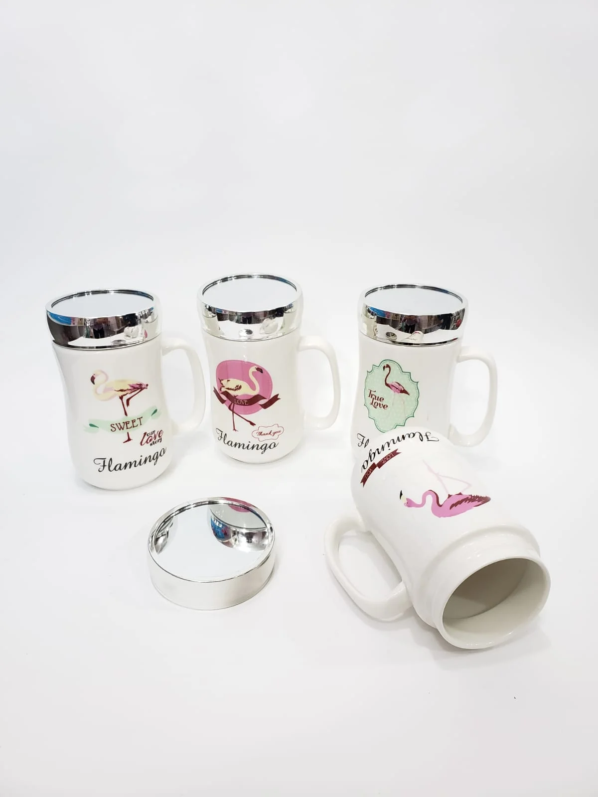 Toptan Flamingo Kapakli Aynali Porselen Kupa Bardak