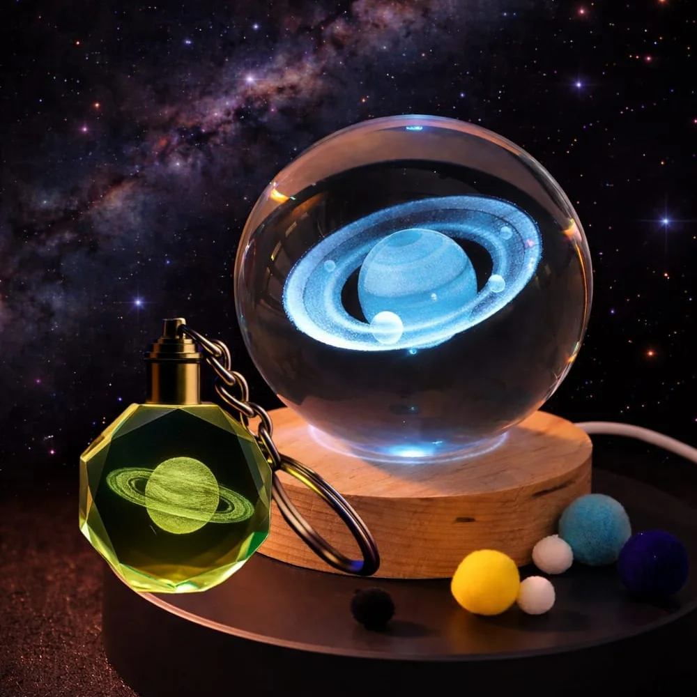 Toptan Renk Değiştiren Satürn Gezegen Küre Ve Anahtarlık Seti