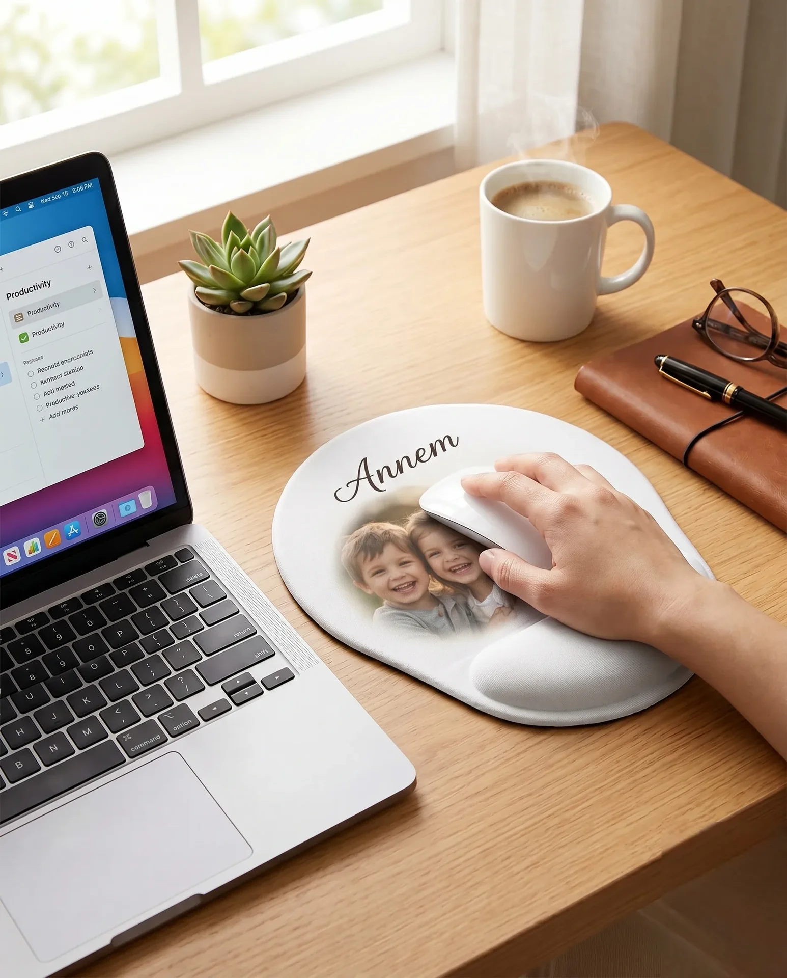 Bilek Destekli Oval Mouse Pad — Fotoğraflı, İsim Baskılı
